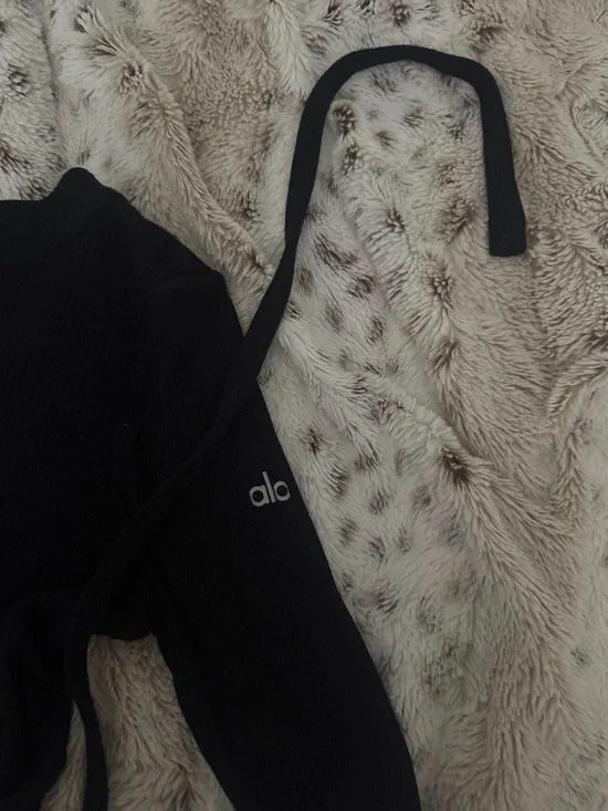 Alo ribbed Black Long-Sleeve Wrap Top - Picture 3 of 3